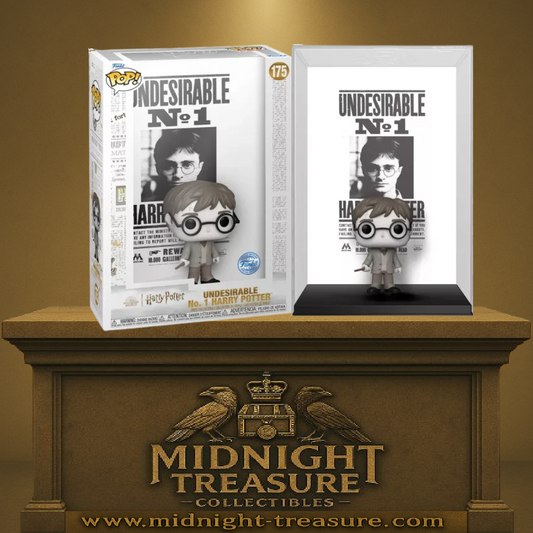 Funko Pop! Harry Potter – Art Cover – Undesirable No. 1 – N°175 – Funko Shop Exclusive. Figurine noir et blanc de Harry Potter devant son avis de recherche. Une édition collector incontournable pour les fans de la saga.