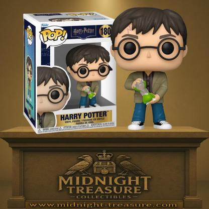 Funko Pop! Harry Potter – Harry Potter (N°180). Figurine représentant Harry adulte tenant un sablier magique vert, avec ses lunettes rondes et sa cicatrice emblématique. Une pièce intemporelle pour les fans du Wizarding World.