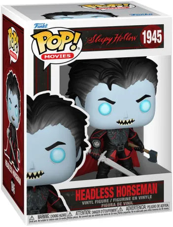 Funko Pop! Sleepy Hollow – Headless Horseman (N°1945). Figurine du Cavalier sans Tête en armure noire et cape rouge, brandissant une épée et une hache, inspirée du film de Tim Burton.