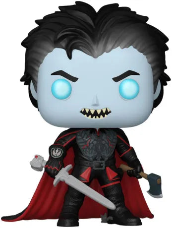 Funko Pop! Sleepy Hollow – Headless Horseman (N°1945). Figurine du Cavalier sans Tête en armure noire et cape rouge, brandissant une épée et une hache, inspirée du film de Tim Burton.