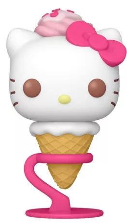 Funko Pop! Sanrio – Hello Kitty Ice Cream Cone (N°104). Figurine exclusive de Hello Kitty transformée en glace, avec cornet gaufré, crème rose et nœud kawaii. Une pièce adorable et incontournable pour les fans de Sanrio.