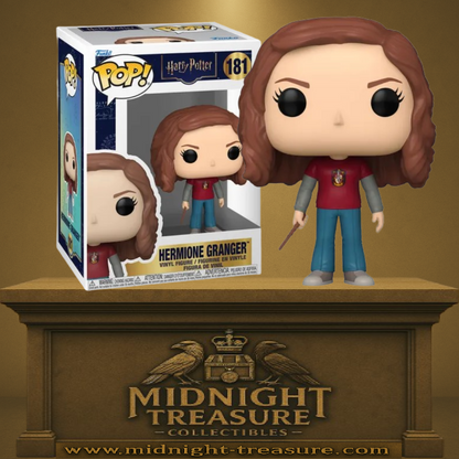 Funko Pop! Harry Potter – Hermione Granger (N°181). Figurine représentant Hermione avec son pull Gryffondor et sa baguette magique. Une Pop! fidèle et essentielle pour les fans de la saga.
