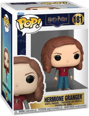 Funko Pop! Harry Potter – Hermione Granger (N°181). Figurine représentant Hermione avec son pull Gryffondor et sa baguette magique. Une Pop! fidèle et essentielle pour les fans de la saga.