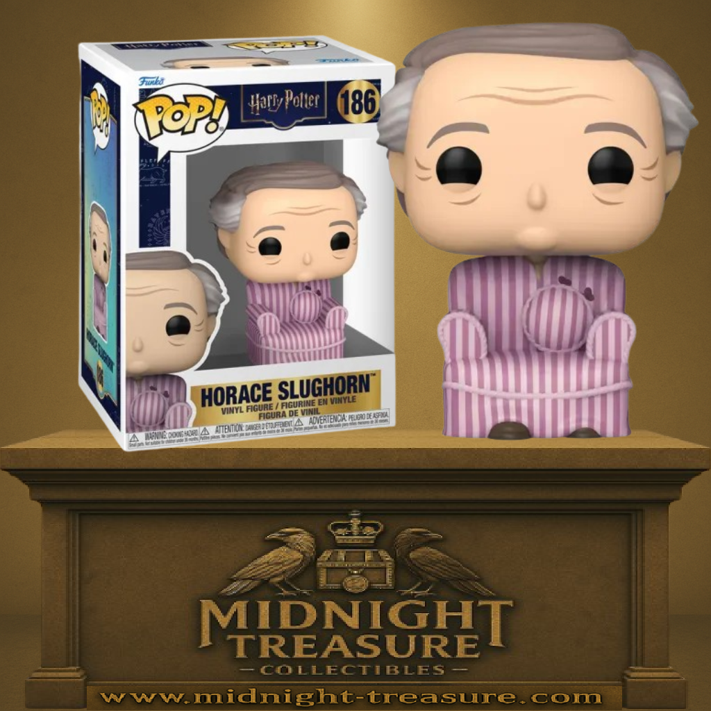 Funko Pop! Harry Potter – Horace Slughorn en Fauteuil (N°186). Figurine représentant Horace Slughorn transformé en fauteuil rose à rayures. Une Pop! originale et amusante pour les fans de Harry Potter.