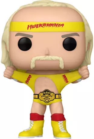Funko Pop! WWE – Hulk Hogan (N°149). Figurine en tenue jaune "Hulkamania", ceinture de champion et pose iconique déchirant son t-shirt. Une pièce incontournable pour les fans de catch et de la WWE.