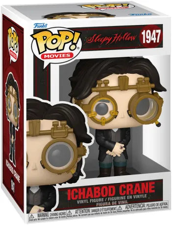 Funko Pop! Sleepy Hollow – Ichabod Crane (N°1947). Figurine du détective victorien avec lunettes steampunk dorées, inspirée du film culte de Tim Burton.