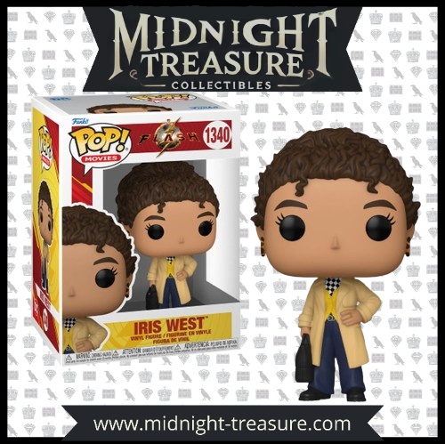 Figurine Funko Pop! Iris West (1340) de The Flash, représentant la journaliste avec son manteau beige, son sac noir et sa tenue professionnelle, en édition spéciale Movies Exclusive