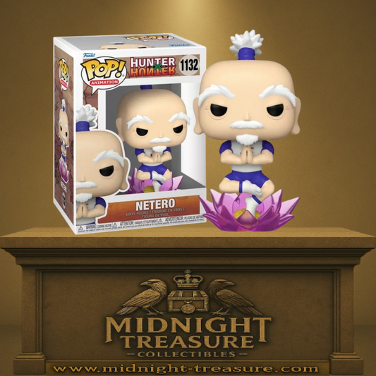 Funko Pop! Hunter x Hunter – Isaac Netero (N°1132). Netero en lévitation sur une fleur de lotus, mains jointes en méditation, en tenue d’entraînement bleu et blanc. Figurine parfaite pour les fans de Hunter x Hunter.

