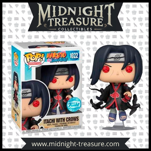 Funko Pop! Naruto Shippuden 1022 - Itachi Uchiha With Crows. Figurine exclusive représentant Itachi avec ses corbeaux et son Sharingan activé. Un incontournable pour les fans de Naruto