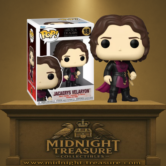 Funko Pop! House of the Dragon – Jacaerys Velaryon – N°18. Jacaerys dans sa tenue Targaryen noire et bordeaux avec cape et parchemin. Une figurine élégante et fidèle à la série, parfaite pour les fans de House of the Dragon.
