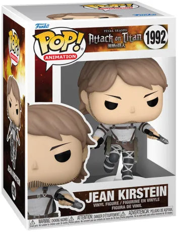 Funko Pop! Attack on Titan – Jean Kirstein (N°1992). Figurine de Jean en plein vol avec équipement tridimensionnel et lames prêtes à l’action. Un must-have pour les fans de l’Attaque des Titans.