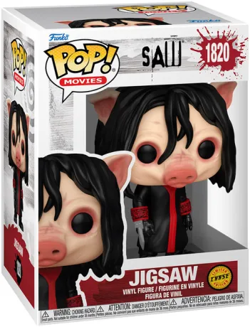 Lot Funko Pop! Saw – Jigsaw (N°1820) en version classique et Chase avec masque de cochon. Deux figurines détaillées du maître des pièges mortels, parfaites pour les fans de la saga Saw.

