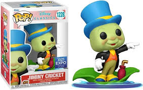 Funko Pop! Jiminy Cricket (1228) – Disney D23 Expo 2022 Exclusive, figurine détaillée de Jiminy Cricket sur une feuille flottante, issue du classique Pinocchio.