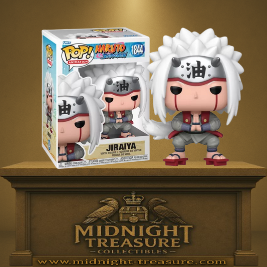 Funko Pop! Naruto Shippuden – Jiraiya (N°1844). Jiraiya en pose de méditation avec bandeau « huile », cheveux blancs hérissés et manteau rouge. Figurine détaillée et iconique.
