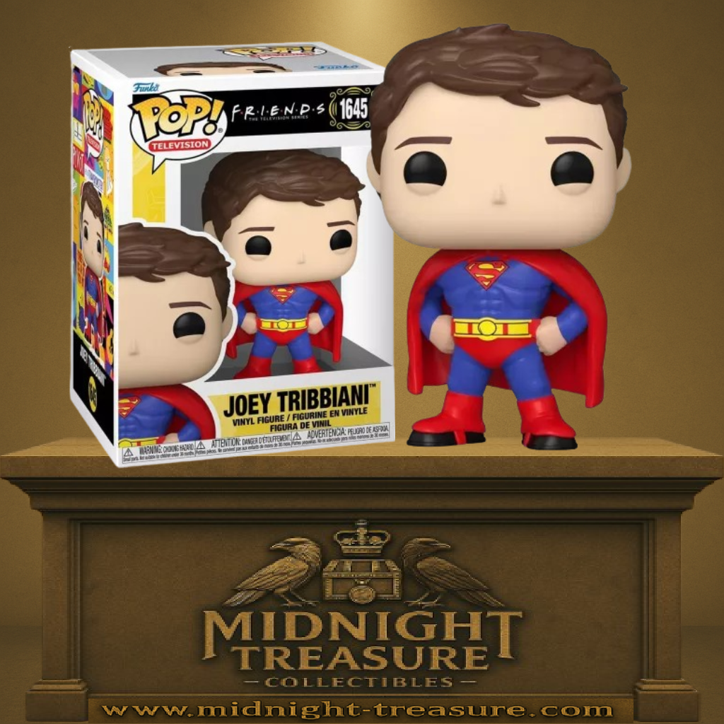 Funko Pop! Friends – Joey Tribbiani (N°1645) en costume de Superman. Figurine représentant Joey déguisé en super-héros, une scène culte de la série Friends.