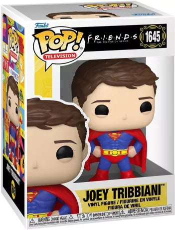 Funko Pop! Friends – Joey Tribbiani (N°1645) en costume de Superman. Figurine représentant Joey déguisé en super-héros, une scène culte de la série Friends.