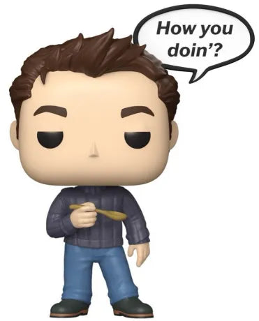Funko Pop! Friends – Joey Tribbiani (N°1723). Figurine de Joey tenant une cuillère avec la bulle "How you doin’?". Une pièce culte pour les fans de Friends et des sitcoms légendaires.