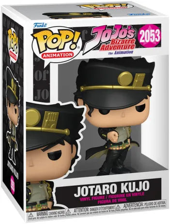 Funko Pop! JoJo’s Bizarre Adventure – Jotaro Kujo (N°2053). Figurine du célèbre héros avec chapeau noir et manteau flottant. Un incontournable pour les fans de la saga JoJo.