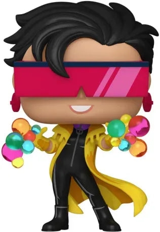 Funko Pop! X-Men ’97 – Jubilee (N°1536). Figurine de Jubilee avec manteau jaune, lunettes roses et pouvoirs lumineux multicolores. Une pièce éclatante et incontournable pour les fans de Marvel et des X-Men.