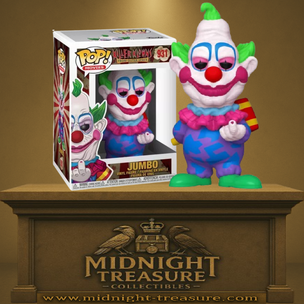 Funko Pop! Movies 931 - Jumbo (Killer Klowns from Outer Space). Figurine détaillée représentant Jumbo avec son sourire sinistre et son accessoire effrayant. Parfaite pour les collectionneurs d'horreur