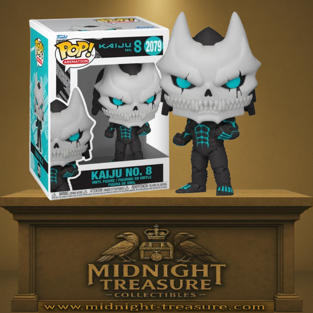Funko Pop! Kaiju No. 8 – Kaiju No. 8 (N°2079). Figurine représentant Kaiju N°8 avec son crâne osseux, ses yeux cyan et sa posture de combat. Une pièce impressionnante pour les fans du manga Kaiju No. 8.