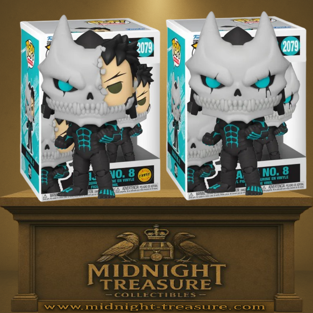 Funko Pop! Kaiju No. 8 – Kafka Hibino (N°2079 Lot Regular + Chase). Ensemble des deux versions : la forme complète du Kaiju et la version mi-humaine exclusive. Des figurines Funko détaillées et puissantes pour les fans du manga Kaiju No. 8.