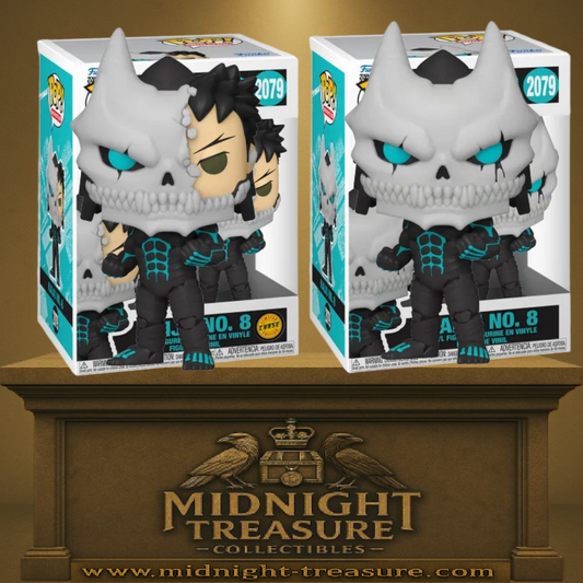 Funko Pop! Kaiju No. 8 – Kafka Hibino (N°2079 Lot Regular + Chase). Ensemble des deux versions : la forme complète du Kaiju et la version mi-humaine exclusive. Des figurines Funko détaillées et puissantes pour les fans du manga Kaiju No. 8.
