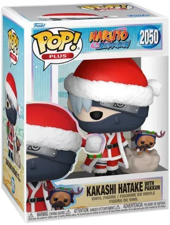 Funko Pop! Naruto Shippuden – Kakashi Hatake Christmas with Pakkun (N°2050). Figurine représentant Kakashi en père Noël avec Pakkun déguisé en renne. Une édition festive et incontournable pour les fans de Naruto.