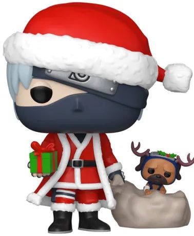 Funko Pop! Naruto Shippuden – Kakashi Hatake Christmas with Pakkun (N°2050). Figurine représentant Kakashi en père Noël avec Pakkun déguisé en renne. Une édition festive et incontournable pour les fans de Naruto.