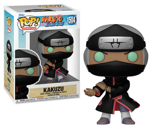  Funko Pop! Kakuzu (1504), membre de l’Akatsuki, en tenue noire avec son bandeau du Village de Taki et ses yeux verts caractéristiques. Figurine inspirée de l’anime Naruto Shippuden.