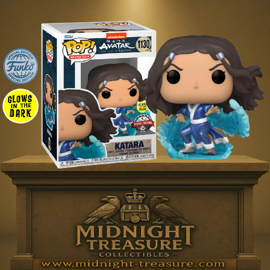 "Funko Pop! Avatar: The Last Airbender – Katara (1130) – Special Edition Glow in the Dark. Katara en pleine maîtrise de l’eau dans sa tenue bleue. Une figurine lumineuse et incontournable pour les fans d’Avatar."