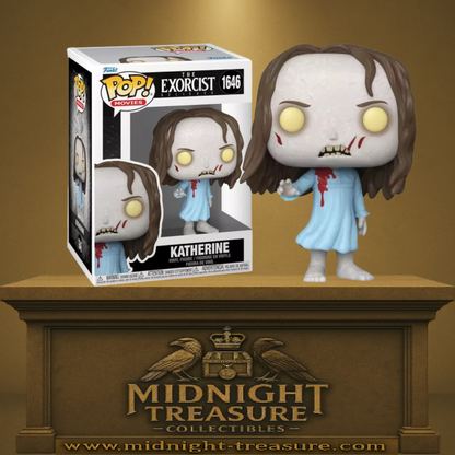 Funko Pop! L’Exorciste : Dévotion – Katherine possédée (N°1646). Visage terrifiant, yeux jaunes, chemise de nuit ensanglantée. Une figurine glaçante pour les fans de films d’horreur et de possessions démoniaques.

