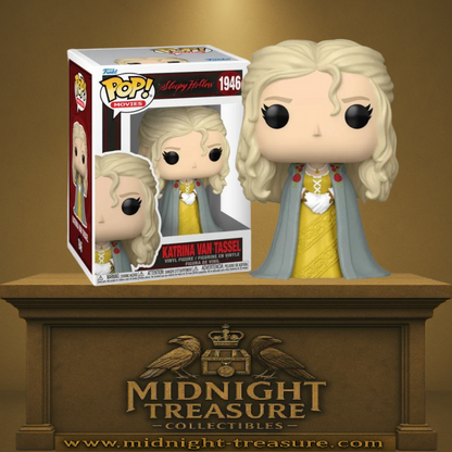 Funko Pop! Sleepy Hollow – Katrina Van Tassel (N°1946). Figurine détaillée du personnage en robe jaune et manteau brodé, inspirée du film culte de Tim Burton.