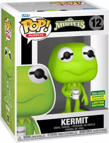 Funko Pop! Kermit (12) – The Muppets 2024 Summer Convention Limited Edition, figurine représentant Kermit tenant une tasse de thé, célèbre mème internet.