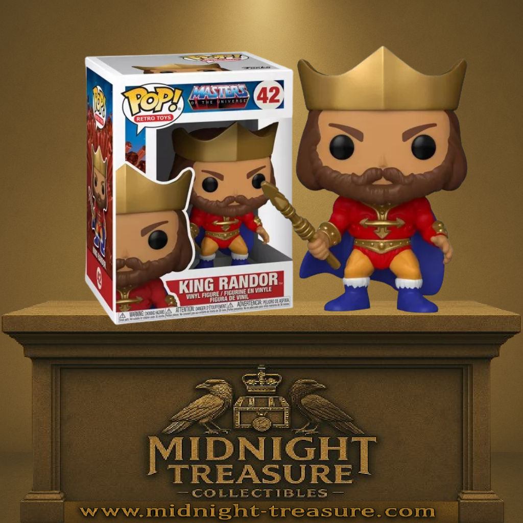 Funko Pop! Masters of the Universe – King Randor (42). Le roi d’Eternia dans sa tenue rouge et or. Une figurine royale indispensable pour les fans de l’univers MOTU."