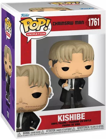 Funko Pop! Chainsaw Man – Kishibe (N°1761). Kishibe en costume noir avec manteau long, cicatrices sur le visage et main bandée. Une figurine fidèle et stylisée du vétéran chasseur de démons.