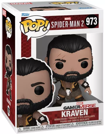 Funko Pop! Marvel Spider-Man 2 Gamerverse – Kraven (N°973). Le chasseur implacable en tenue tribale, prêt à traquer ses proies. Une figurine puissante pour les fans de Marvel et de jeux vidéo.