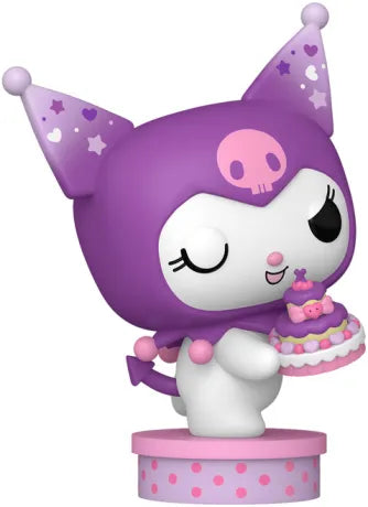 Funko Pop! Sanrio – Kuromi avec Gâteau (N°108) Édition 20e anniversaire. Capuche violette, gâteau rose et violet, socle rose à pois. Figurine kawaii idéale pour les fans de My Melody et Kuromi.


