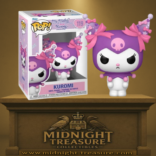 Funko Pop! Sanrio – Kuromi (N°119) – My Melody & Kuromi 20th Anniversary. Figurine violette avec rubans roses et look kawaii rebelle, édition spéciale anniversaire.