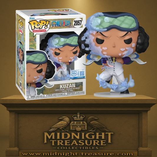 Funko Pop! One Piece – Kuzan (Aokiji) (N°2057). Figurine du personnage avec effets de glace, uniforme blanc et masque vert, représentant ses pouvoirs du Hie Hie no Mi.