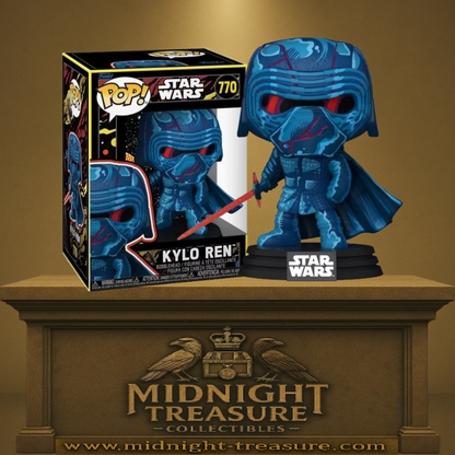 Funko Pop! Star Wars – Kylo Ren (N°770) – Retro Series. Kylo Ren avec un design bleu-rouge stylisé, sabre laser rouge en main. Une figurine artistique incontournable pour les fans de Star Wars.