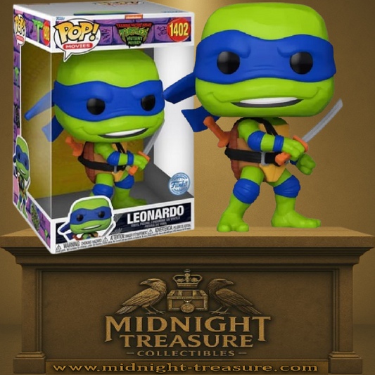 Funko Pop! Tortues Ninja â Leonardo (N°1402). Tortue au bandeau bleu en posture de combat, sabre en main. Une figurine exclusive et dynamique pour les fans des Teenage Mutant Ninja Turtles.