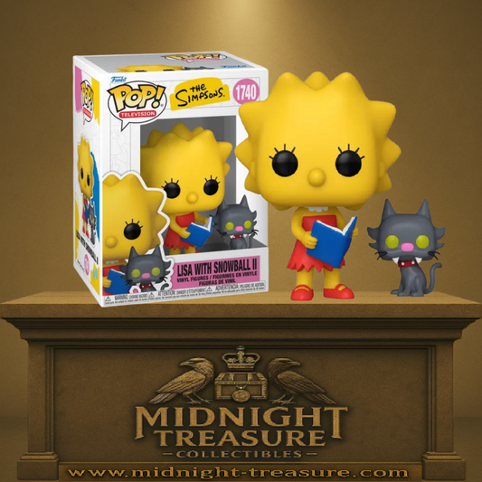 Funko Pop! Les Simpson – Lisa avec Boule de Neige II (N°1740). Figurine avec Lisa lisant un livre et Boule de Neige II à ses côtés.