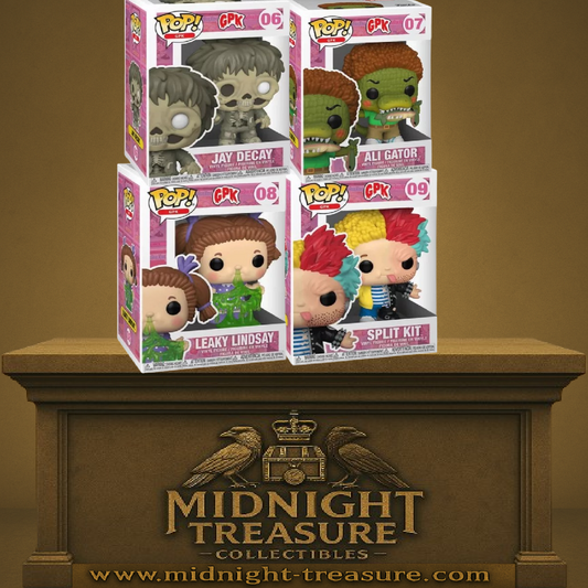 Lot Funko Pop! GPK – Jay Decay, Ali Gator, Leaky Lindsay, Split Kit. Figurines des célèbres Crados dans des poses grotesques et déjantées. Un must pour les fans de GPK et de pop culture rétro