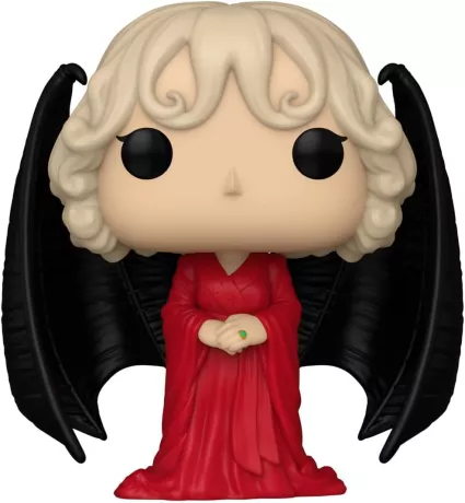 Funko Pop! The Sandman – Lucifer (N°1640). Lucifer en robe rouge avec ailes noires imposantes et chevelure blonde ondulée. Une figurine détaillée et élégante pour les fans de The Sandman.

