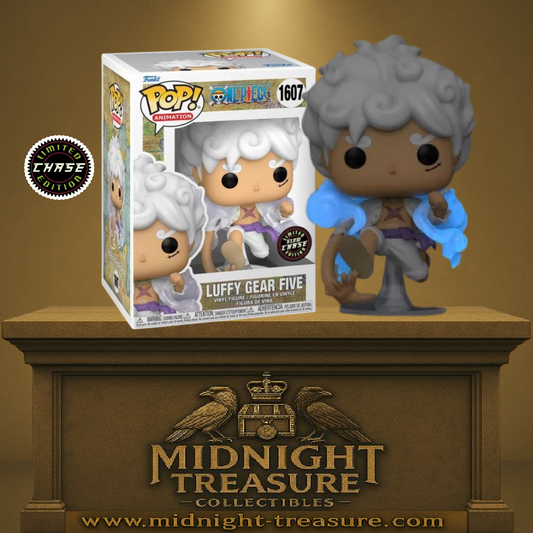 Funko Pop! One Piece – Luffy Gear Five (Chase Glow Edition) – N°1607 – 9 cm – Funko. Luffy en Gear 5 avec effets lumineux et socle en lévitation. Une Pop! rare et spectaculaire pour les fans de One Piece.