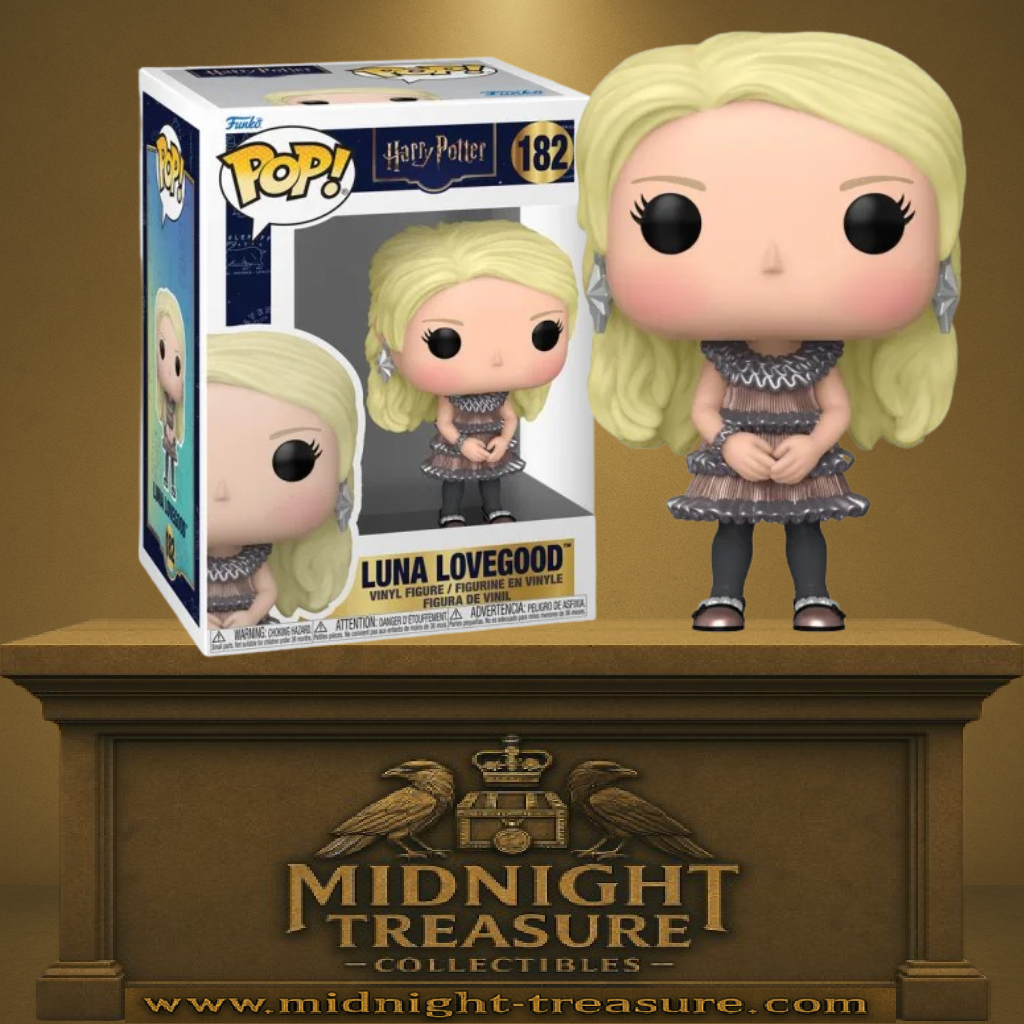 Funko Pop! Harry Potter – Luna Lovegood (Robe d’Argent) (N°182). Figurine représentant Luna Lovegood dans sa robe argentée du mariage de Bill et Fleur. Une Pop! élégante et magique pour les fans de Harry Potter et de Serdaigle.