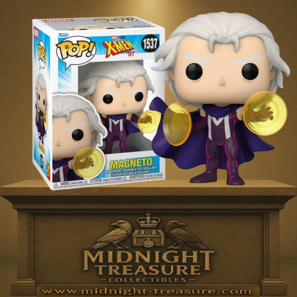 Funko Pop! X-Men ’97 – Magneto (N°1537). Figurine représentant Magneto dans son costume violet et rouge avec effets magnétiques jaunes. Une Pop! dynamique et puissante pour les fans de Marvel.