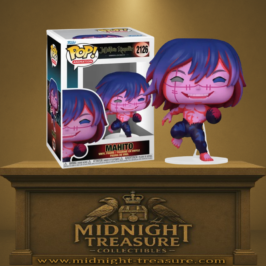 Funko Pop! Jujutsu Kaisen – Mahito (N°2126). Version combat contre Mechamaru, peau rose/violette et bras maudit. Figurine dynamique et fidèle à l’anime.