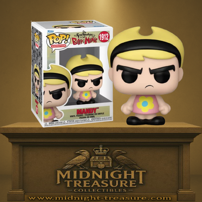 Funko Pop! The Grim Adventures of Billy & Mandy – Mandy (N°1912). Mandy avec cheveux blonds, bandeau noir et robe rose à fleur jaune. Figurine fidèle au personnage emblématique de la série Cartoon Network.

